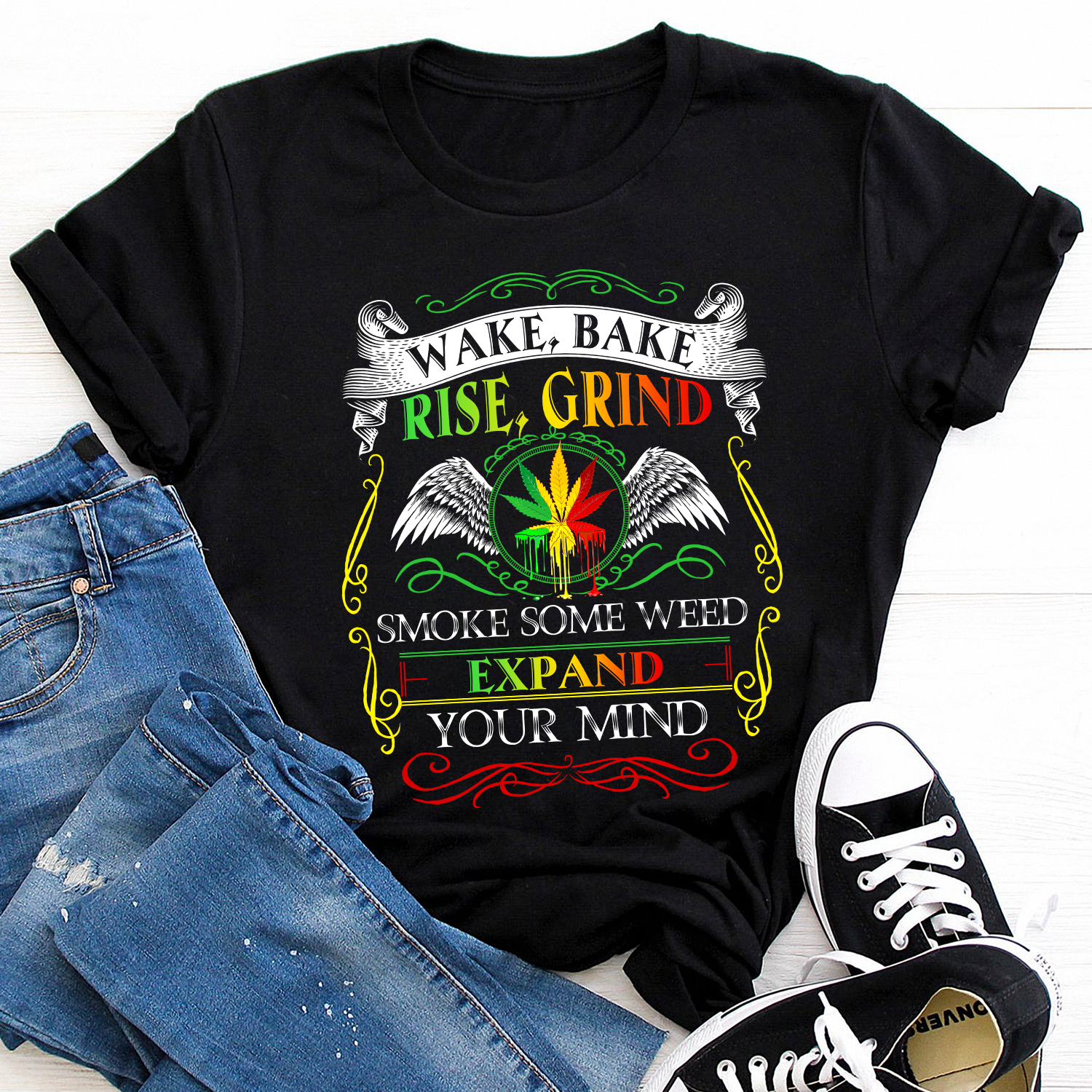 Wake Bake rise grind expand your mind Standard T-Shirt