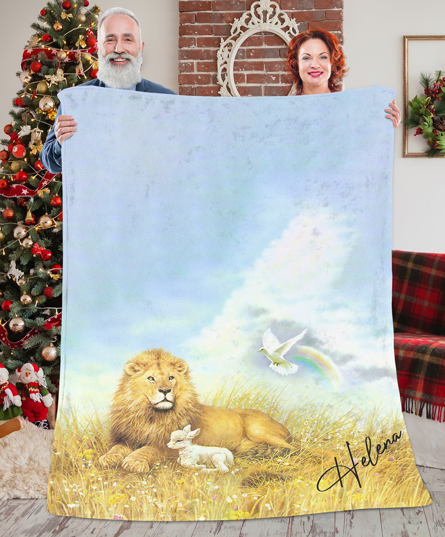 Personalized Custom Name Lion and Lamd Dove Blanket