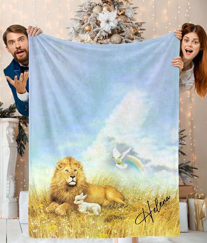 Personalized Custom Name Lion and Lamd Dove Blanket