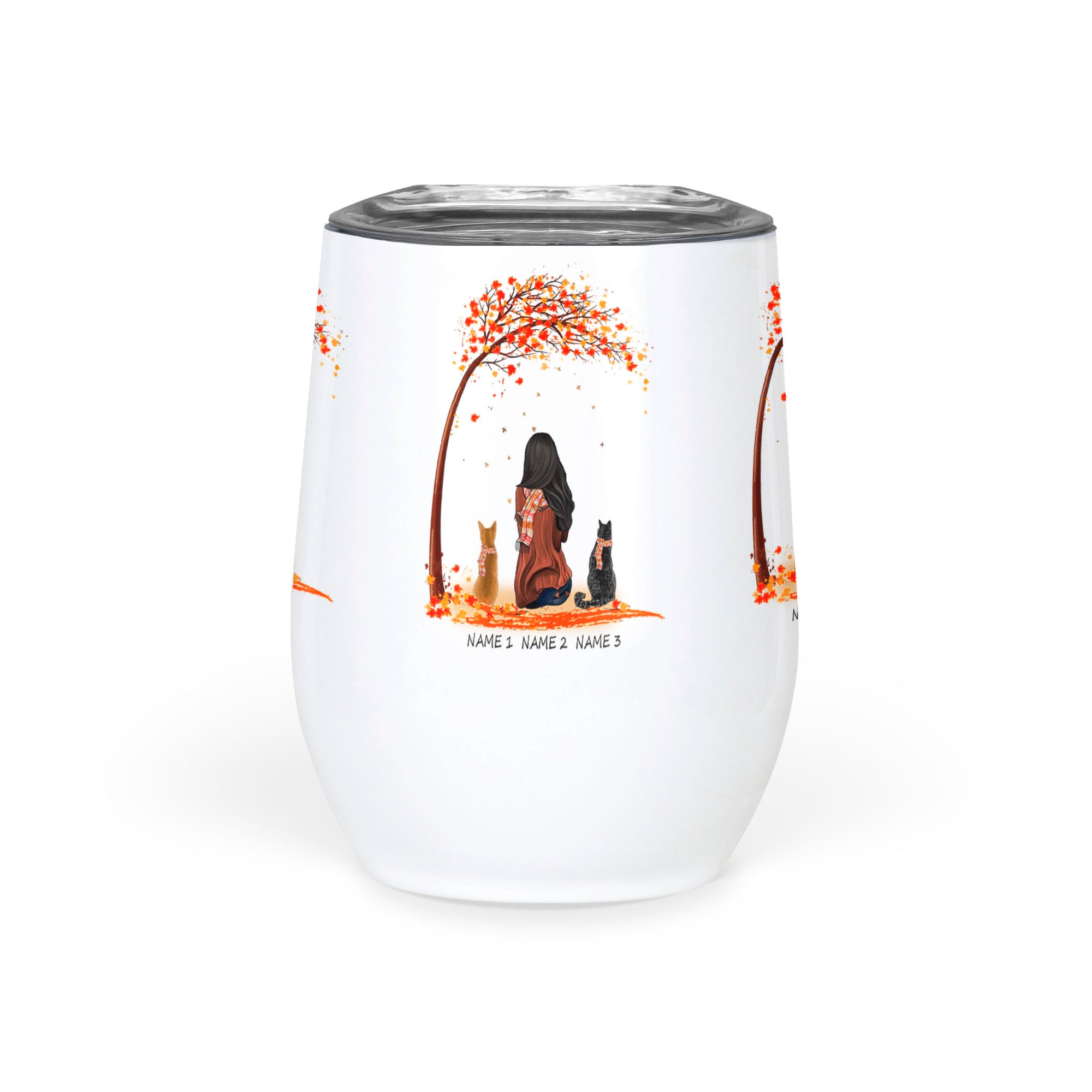 Personalized Girl And Cats Wine Tumbler
