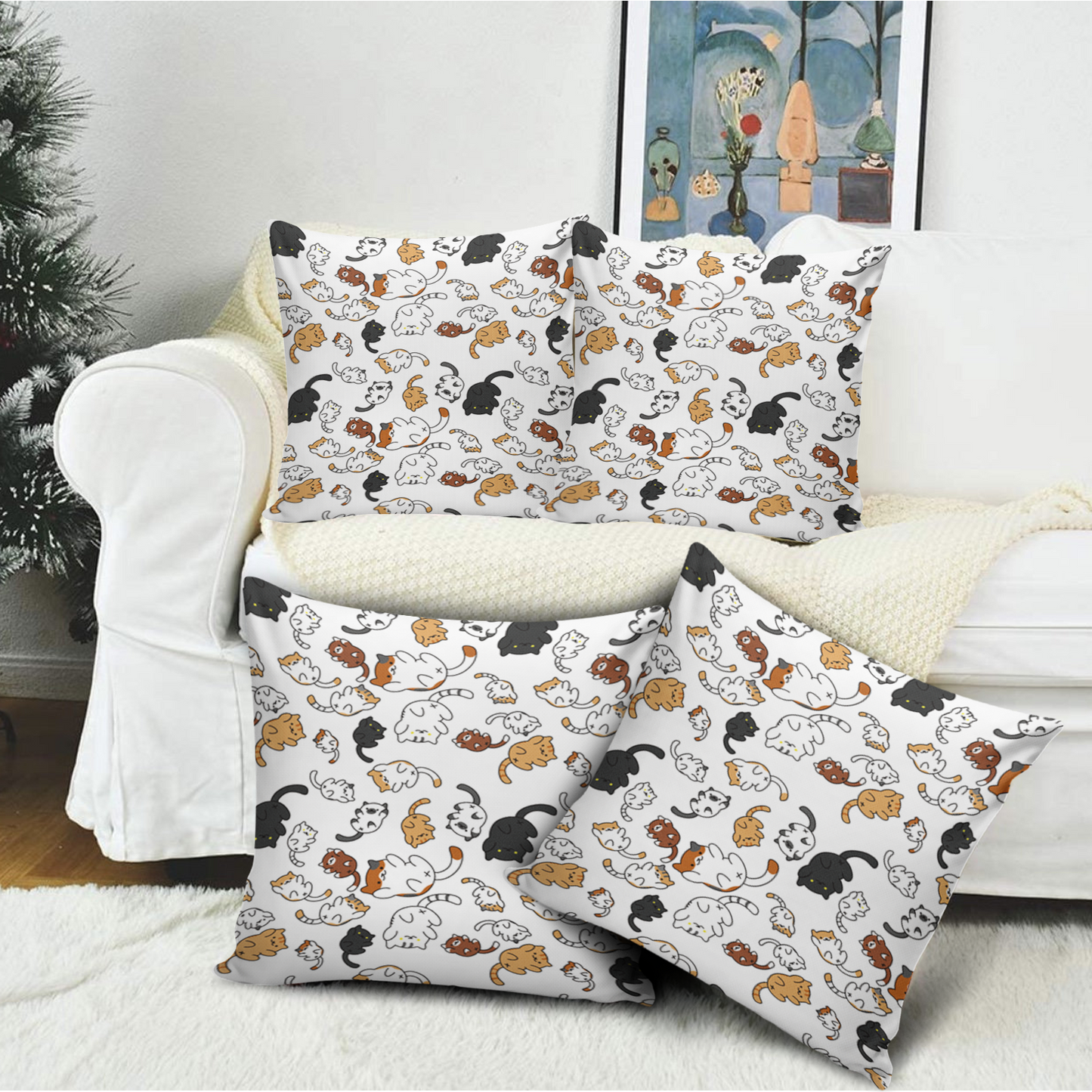 Cats All-over Print Suede Throw Pillow