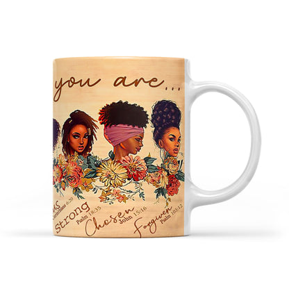 Black Girls God says you are unique special lovely precious strong chosen forgiven White Edge-to-Edge Mug