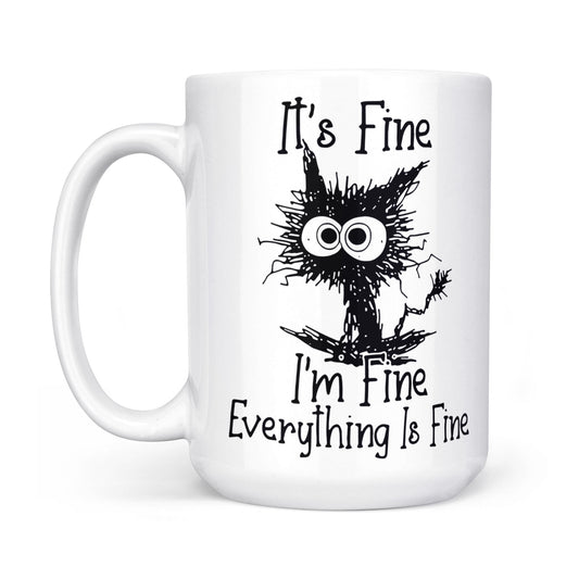 It's Fine I'm Fine Everything Is Fine Funny Cat White Edge-to-Edge Mug (NEW)