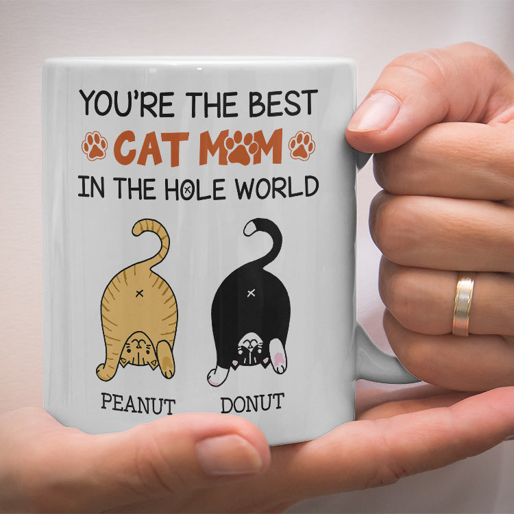 Personalized You Are The Best Cat Mom In The Hole World Custom Cat Mom Cute White Edge-to-Edge Mug (NEW)