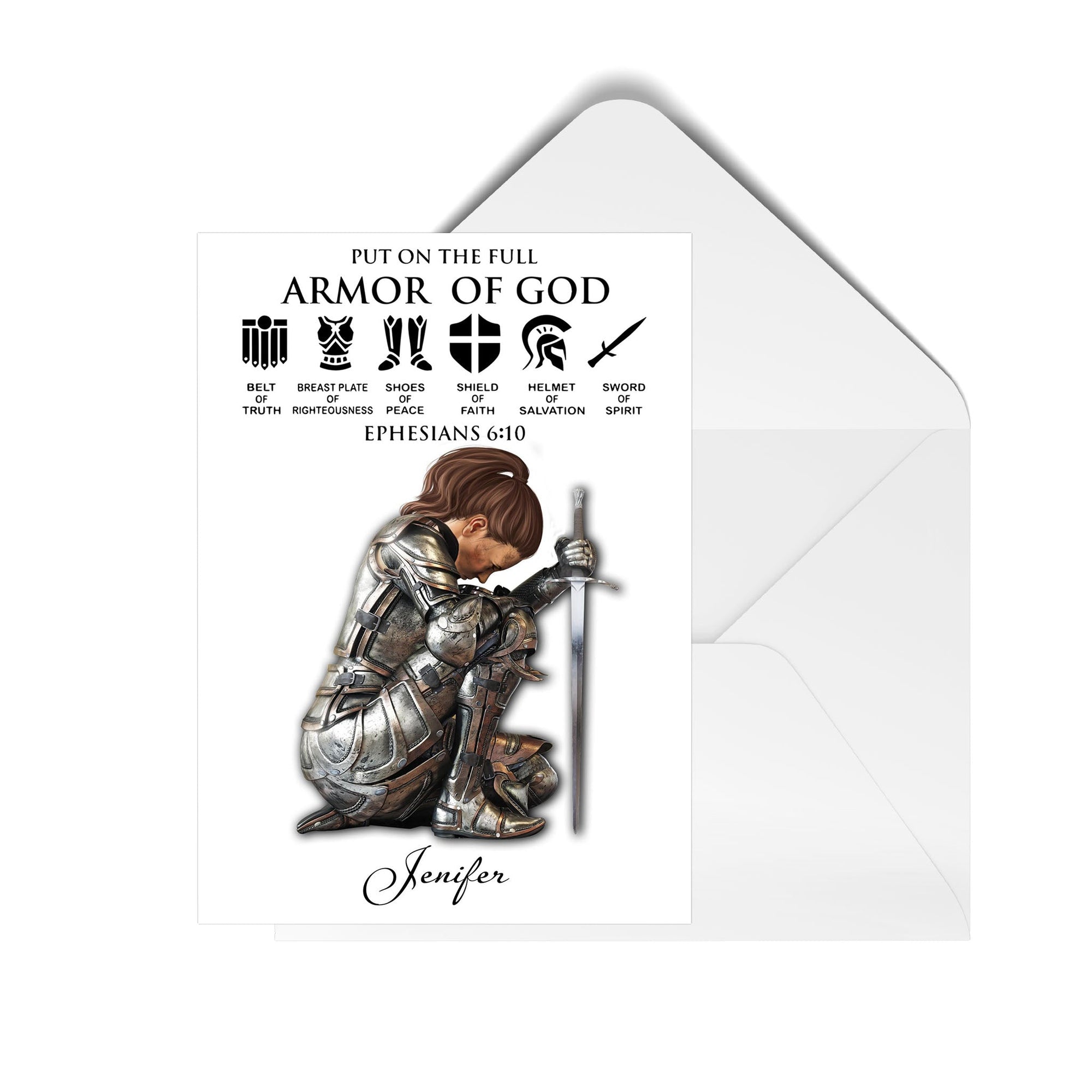 Personalized Custom Name, Skin Tone And Hairstyles Woman Warrior of God Put On The Full Armor of God Ephesians 6-10 Postcard (Set of 10)