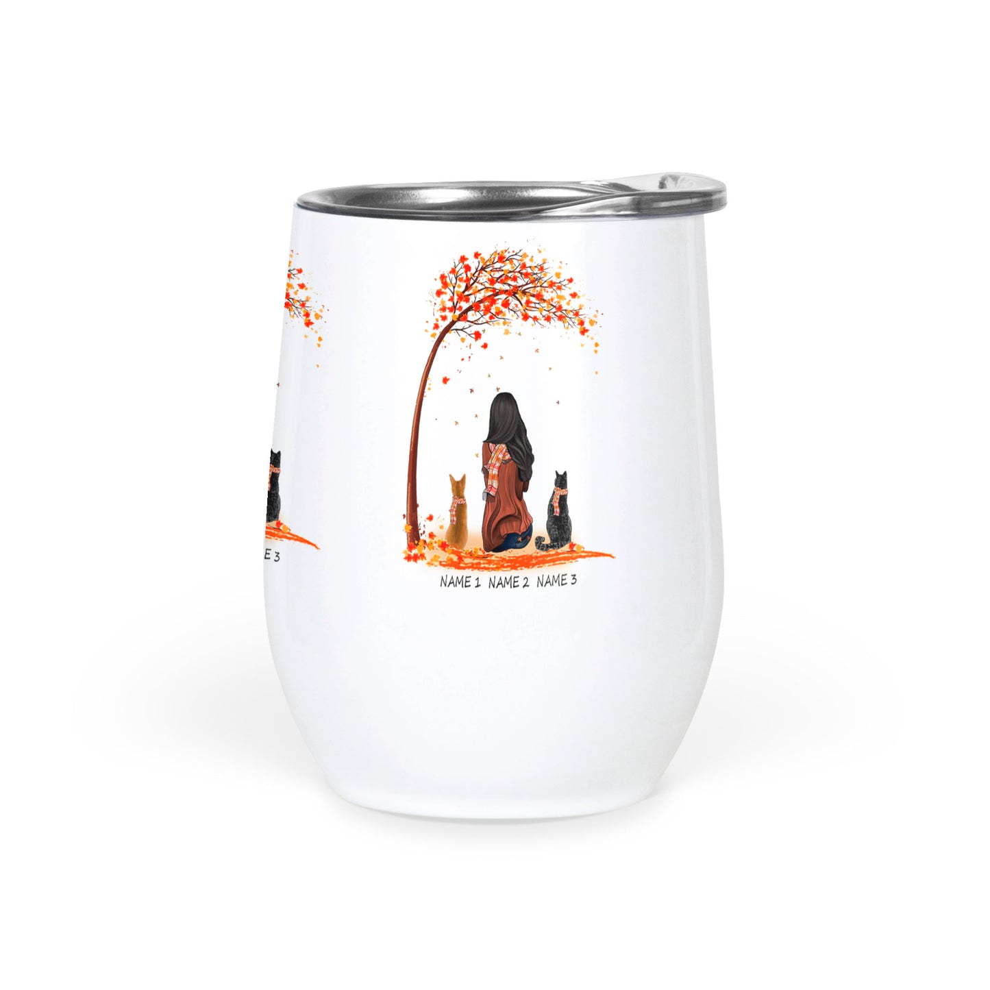 Personalized Girl And Cats Wine Tumbler