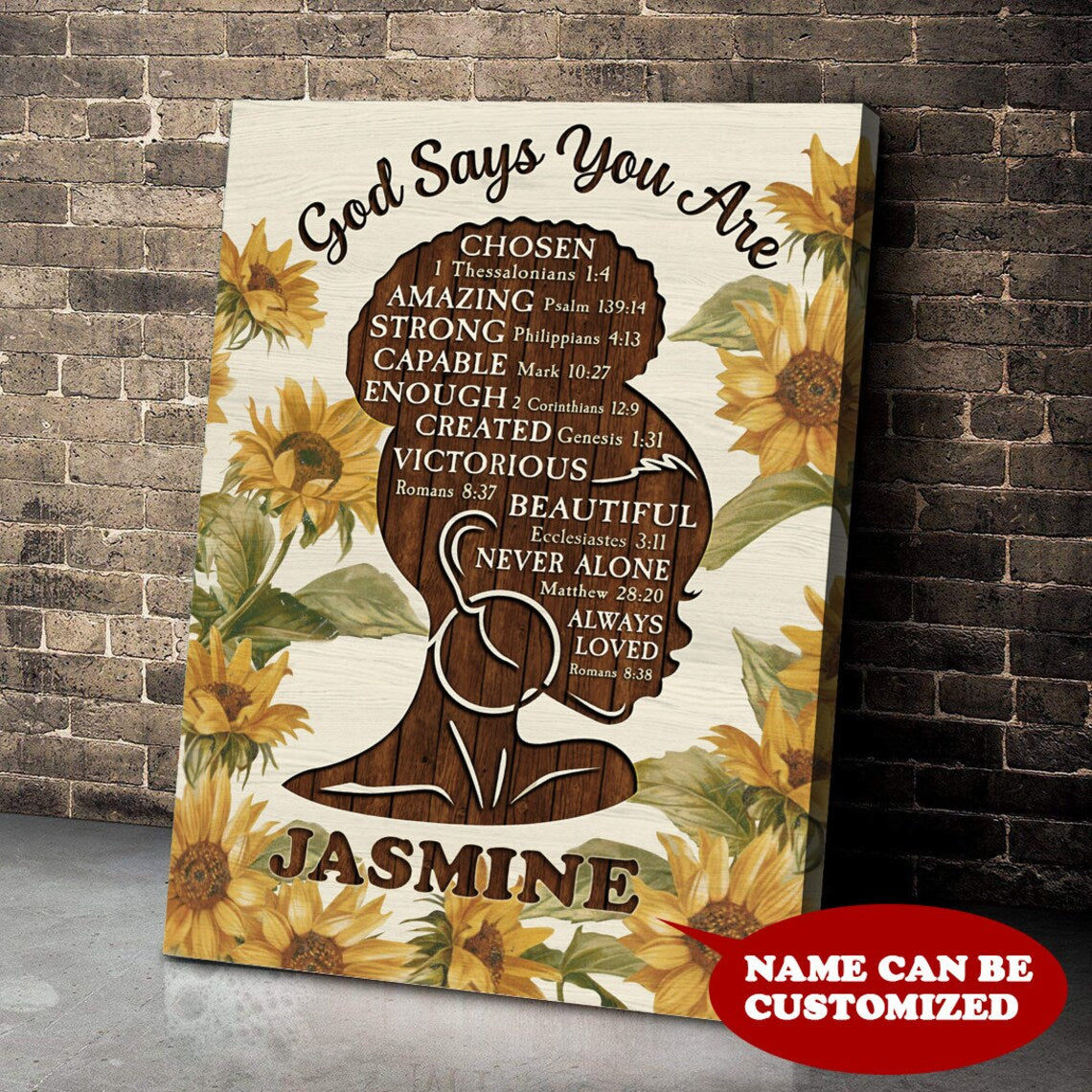 Personalized Black Girl God Says You Are Poster Canvas, Black Girl Magic Art, God Bible Verses, Black Women Pride, Sunflower Girl Wall Decor