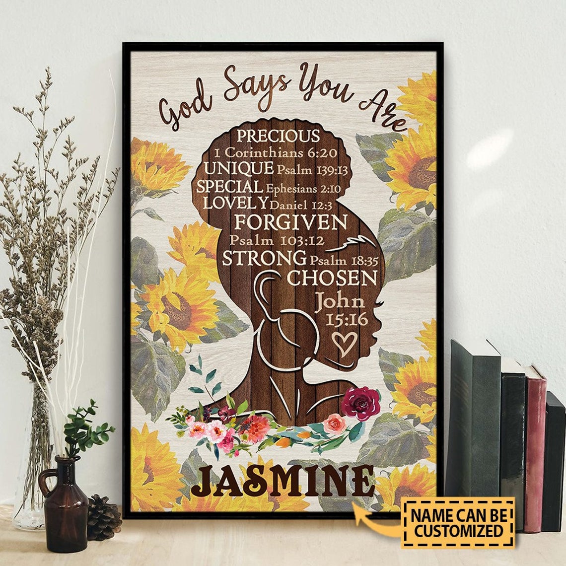 Personalized Black Girl God Says You Are Poster Canvas, Black Girl Magic Art, God Bible Verses, Black Women Pride, Sunflower Girl Wall Decor