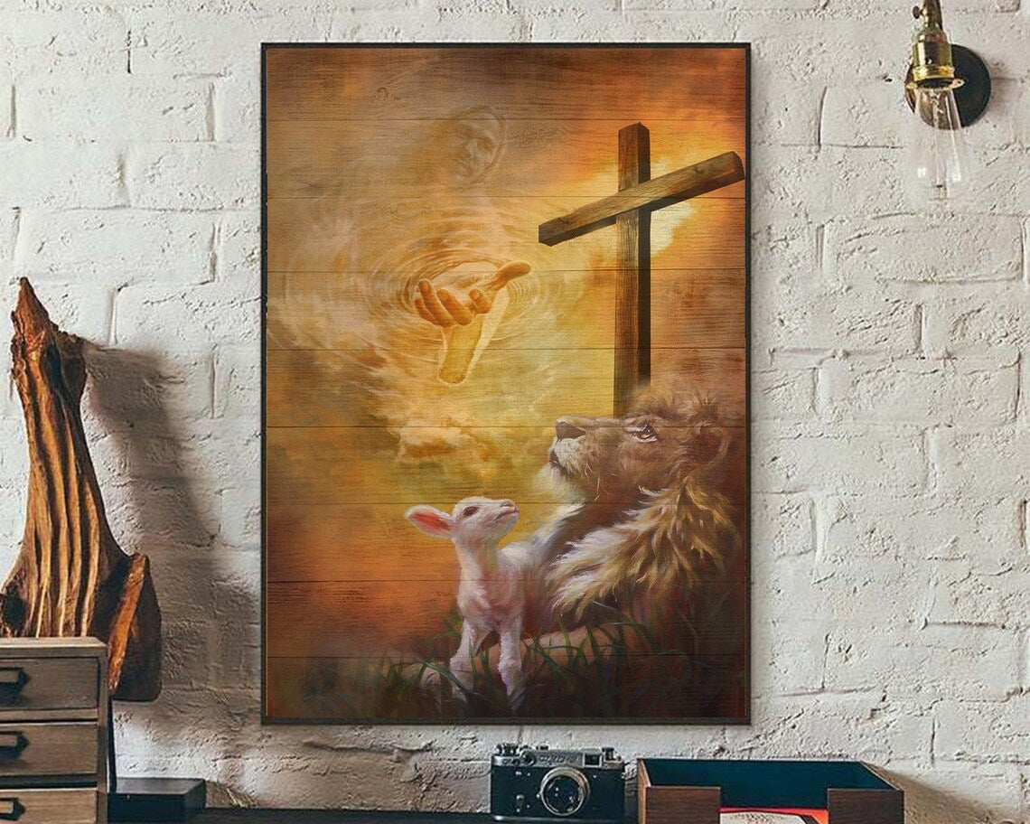 Lion of Judah Lamb of God RELIGIOUS Poster, Jesus Cross, Christian Print, Jesus Christ Art, Easter Day Gifts, Christian Home Wall Decor