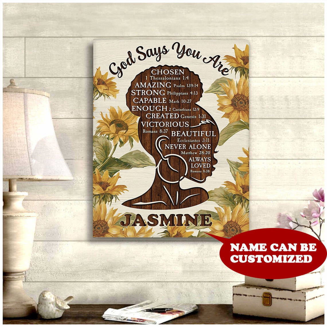 Personalized Black Girl God Says You Are Poster Canvas, Black Girl Magic Art, God Bible Verses, Black Women Pride, Sunflower Girl Wall Decor