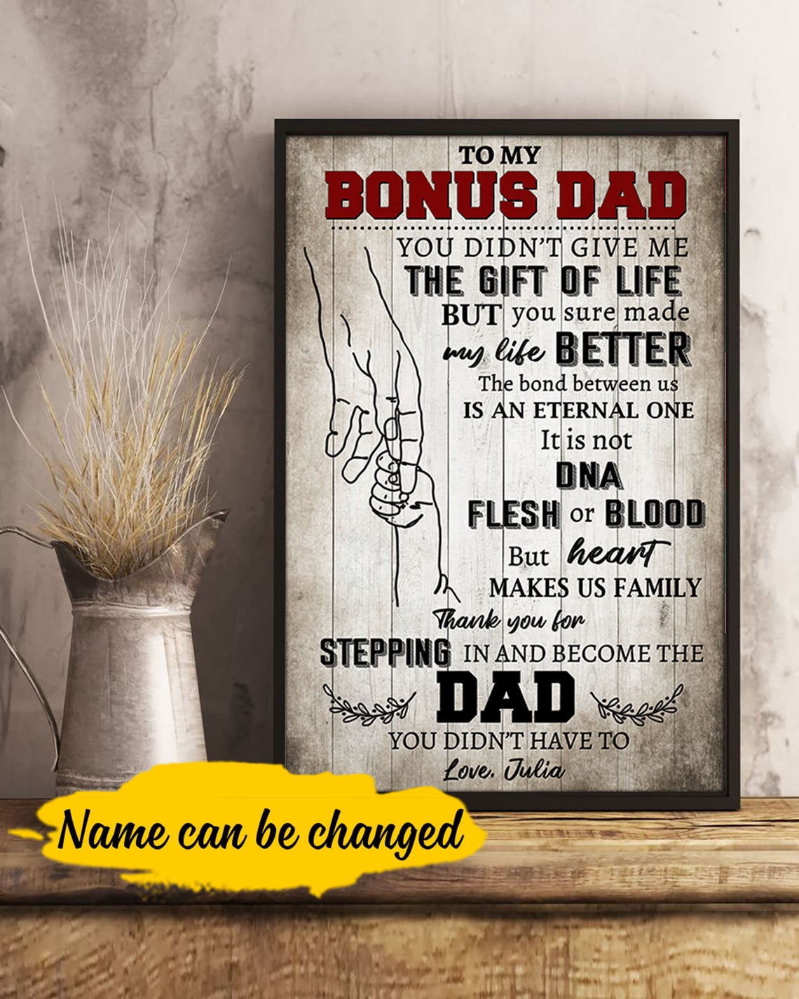 Personalized Fathers Day Gift, Gift For Step Father, To My Bonus Dad Meaningful Quote Poster, Thank You Dad Print, Hero Father Poster