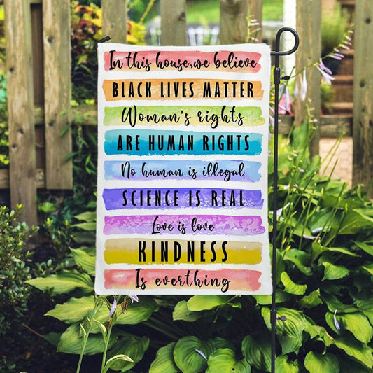 In This House We Believe Double Sided Burlap Outdoor House Flag