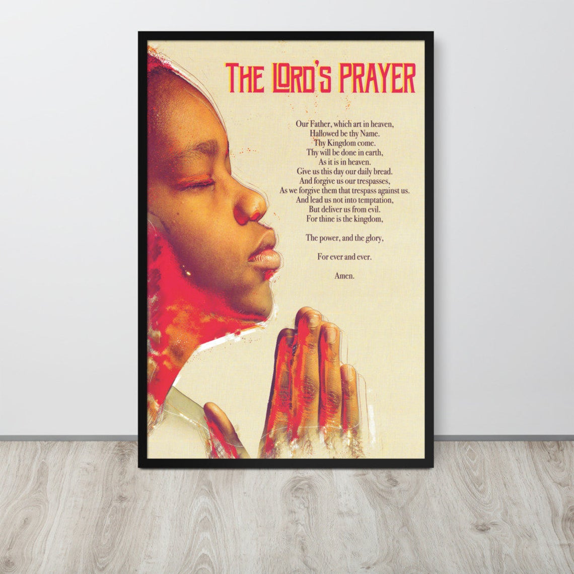 Framed Lord's Prayer for Boys Wall Poster Scripture Prayer God Christian African American