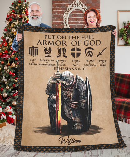 Personalized Man Warrior of God Put On The Full Armor Of God Ephesians 6-10 Blanket