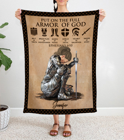 Personalized Custom Name, Skin Tone And Hairstyles Woman Warrior Of God of God Put On The Full Armor of God Ephesians 6-10 Blanket