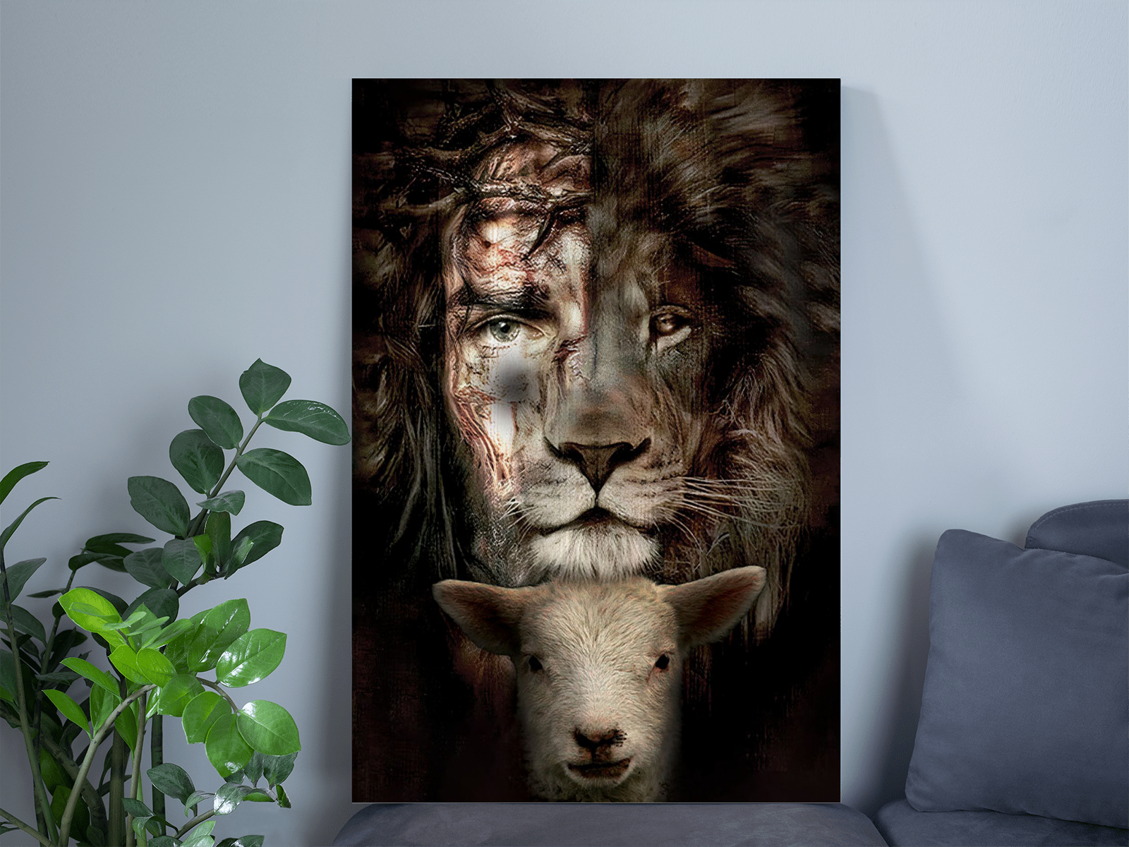 Jesus Lion And Lamb Premium Poster Wall Art