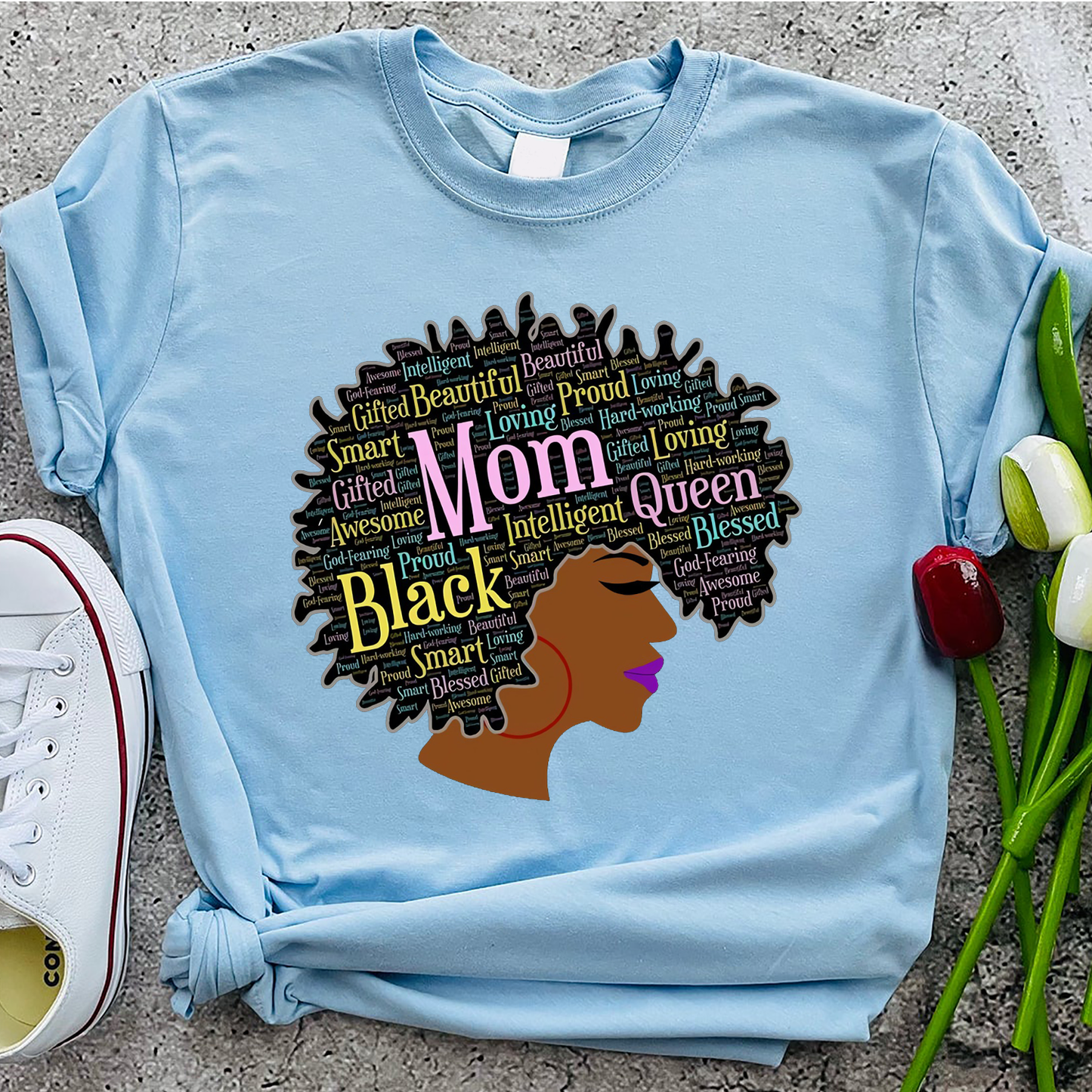 Black Queen Words in Afro Gift for Black Mom on Mother's Day Standard T-Shirt