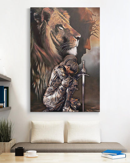 Armor Jesus Lion Warrior Woman Canvas Prints