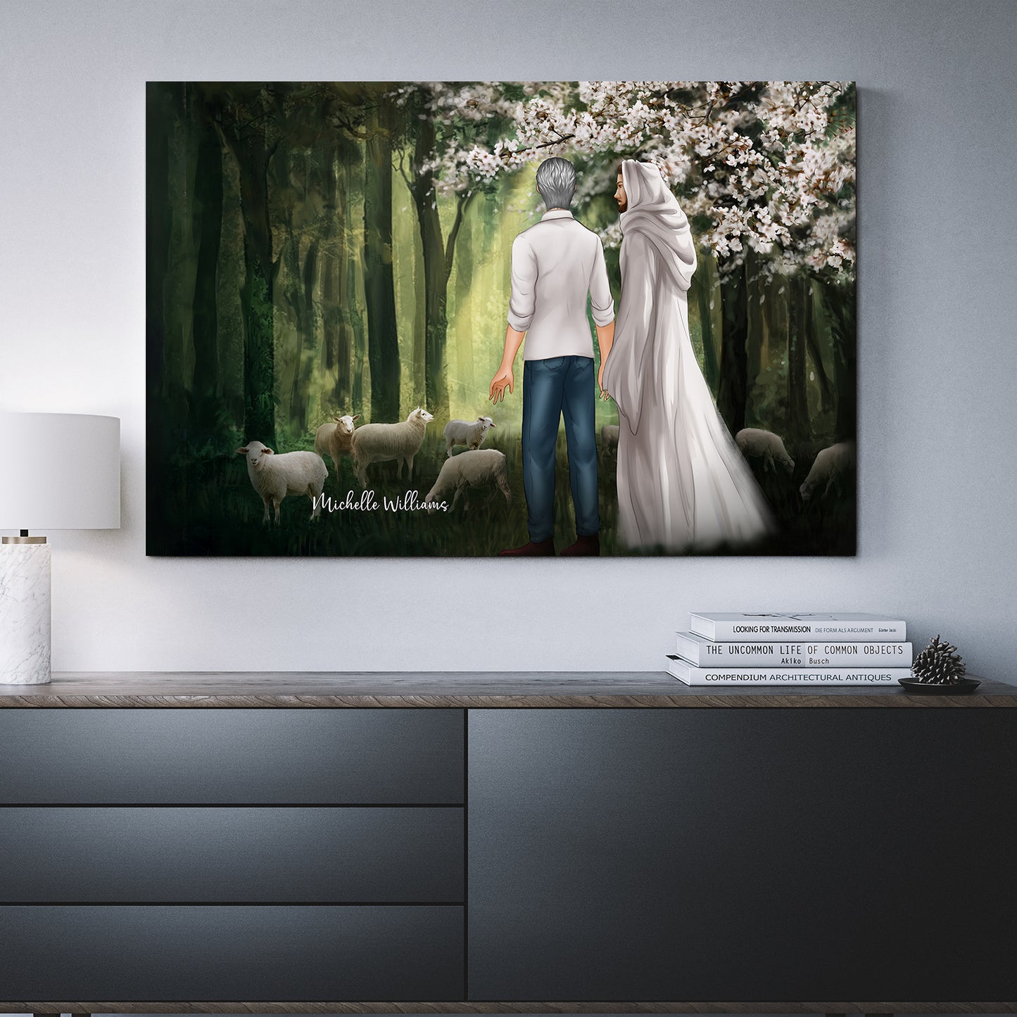 Personalized Man First Day In Heaven Walking With Jesus Among The Lambs Canvas Prints And Poster