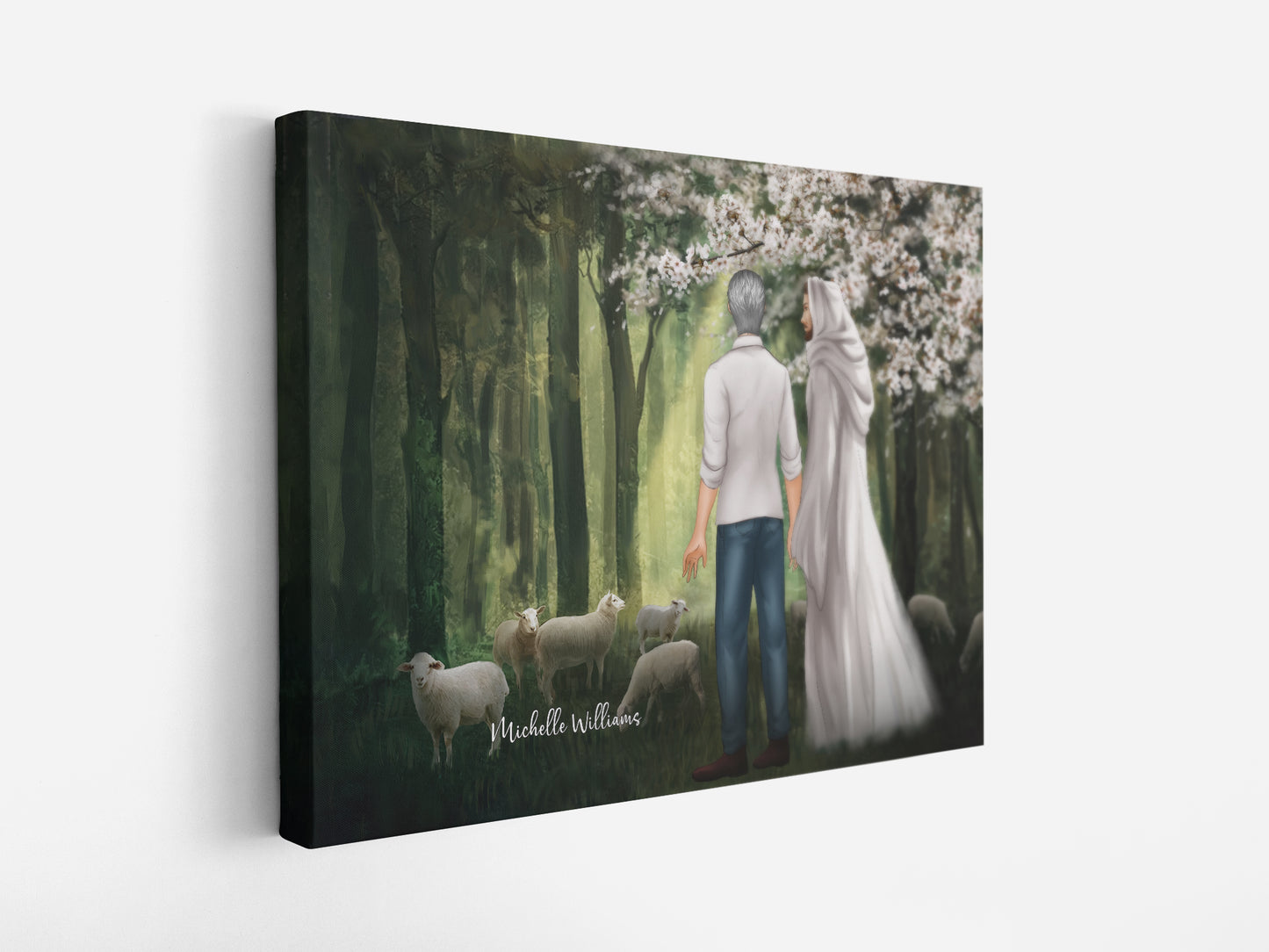 Personalized Man First Day In Heaven Walking With Jesus Among The Lambs Canvas Prints And Poster