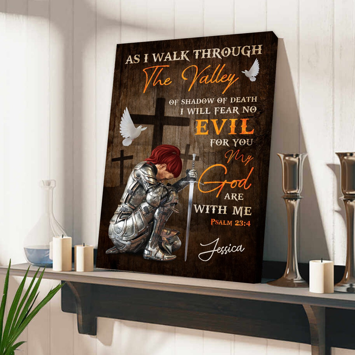 Personalized Woman Warrior of God As I Walk Through The Valley Of The Shadow Of Death-Psalm 23:4 Canvas Prints And Poster