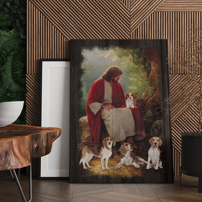 Jesus Christ And Beagle Dog Around Canvas Prints