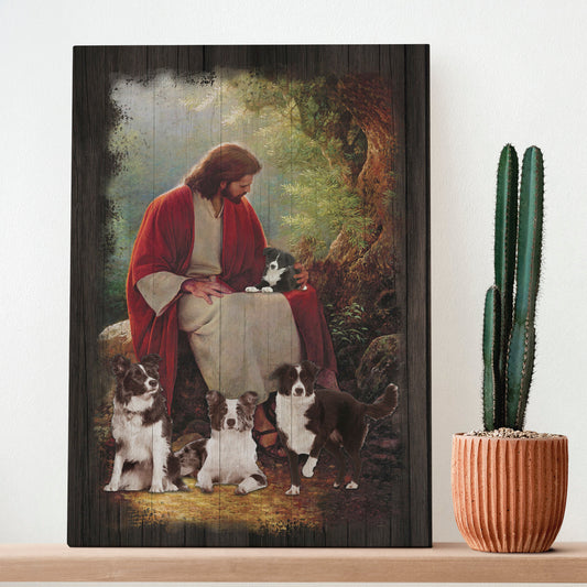 Jesus Christ And Border Collie Dog Around Canvas Prints And Poster