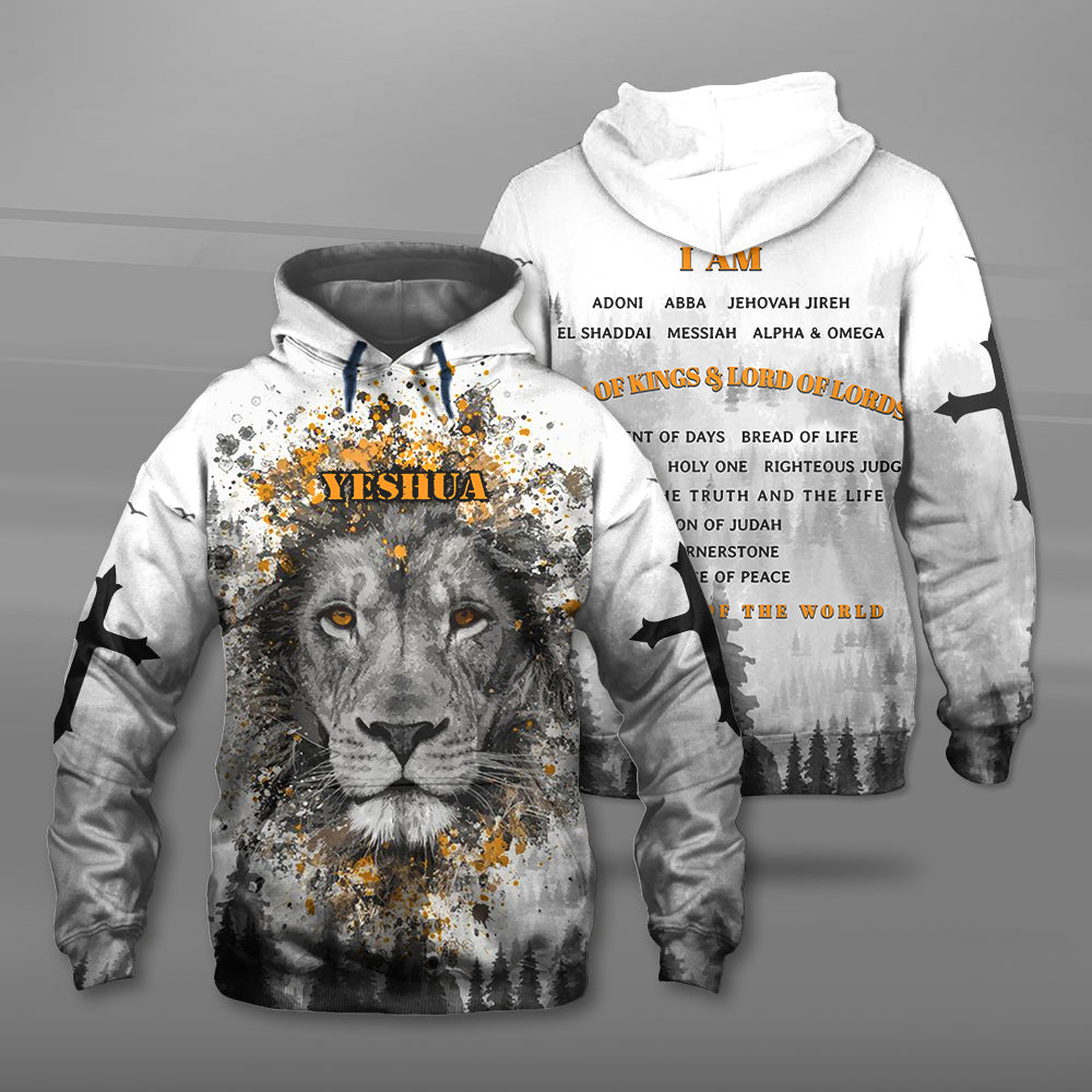 Jesus Lion of Judah I Am ( Name Of God ) King Of King Lord Of Lord 3D All Over Print T-Shirt And Hoodie