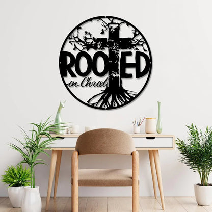 Rooted in Christ Religious Christian Jesus Cut Metal Sign