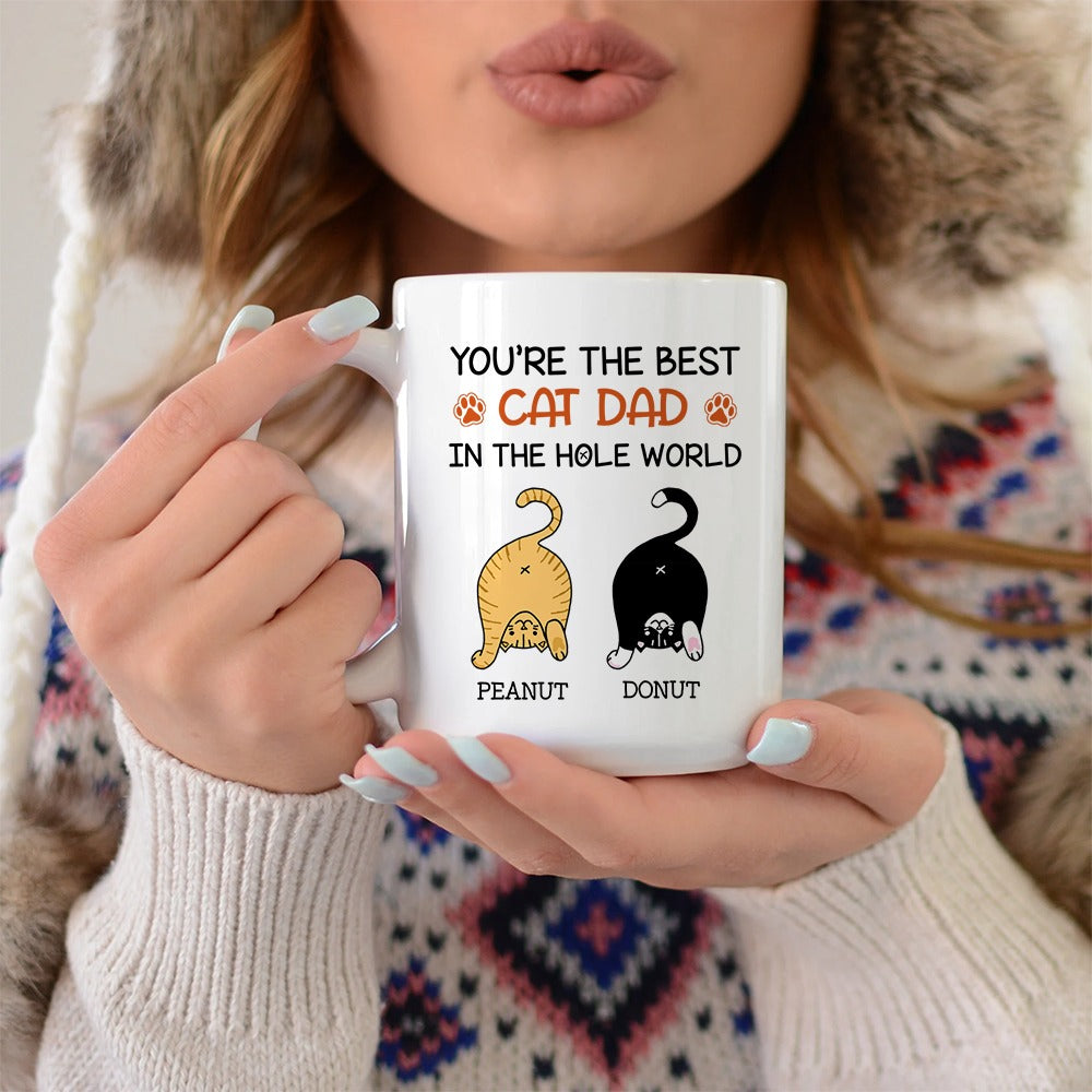 Personalized You Are The Best Cat Dad In The Hole World Custom Cat Dad Cute White Edge-to-Edge Mug (NEW)