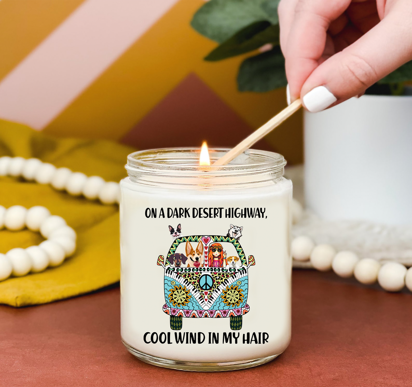 Hippie Girl Dogs On A Dark Desert Highway Cool Wind In My Hair Candle