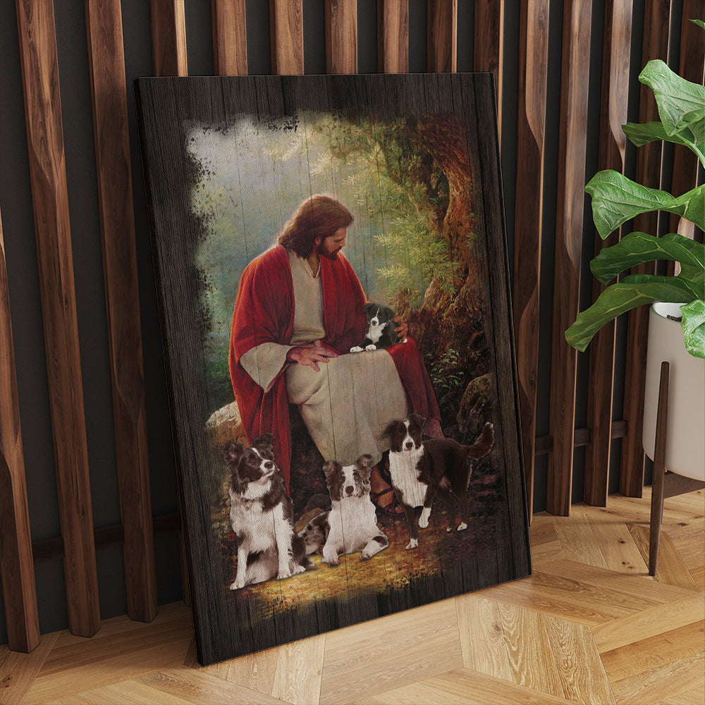 Jesus Christ And Border Collie Dog Around Canvas Prints And Poster