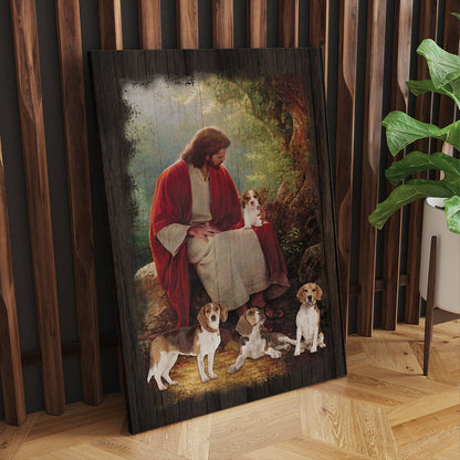 Jesus Christ And Beagle Dog Around Canvas Prints