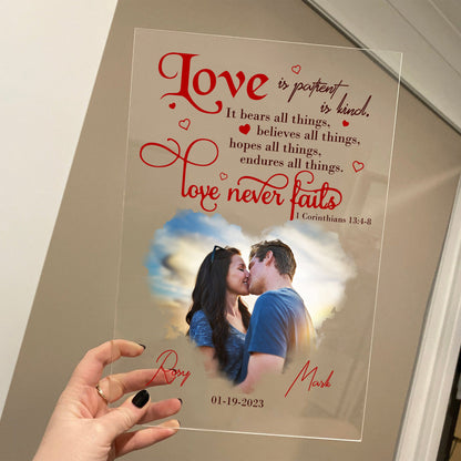 Personalized Couple Photo Love is Patient Love is Kind 1 Corinthians 13:4-8 Acrylic Plaque