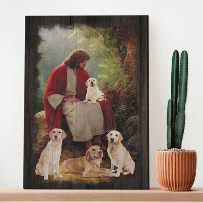 Jesus Christ And Golden Retriever Dog Around Canvas Prints And Poster