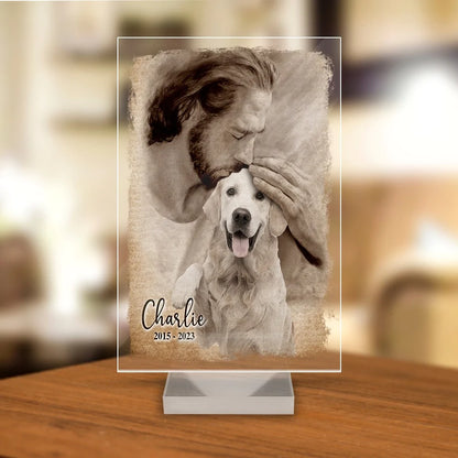 Personalized Custom Dog Photo Safe In God's Hand Gift For Loss Of Dog Acrylic Plaque