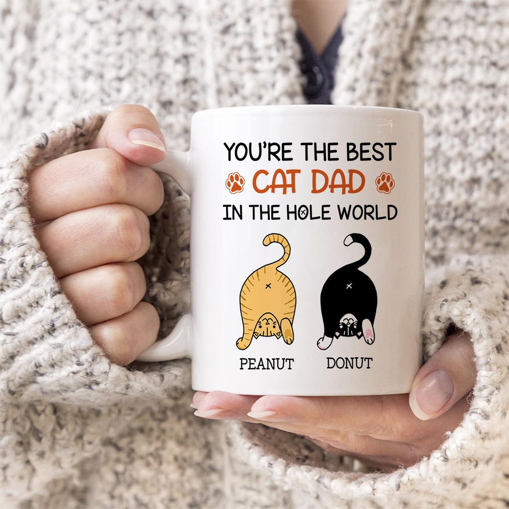 Personalized You Are The Best Cat Dad In The Hole World Custom Cat Dad Cute White Edge-to-Edge Mug (NEW)