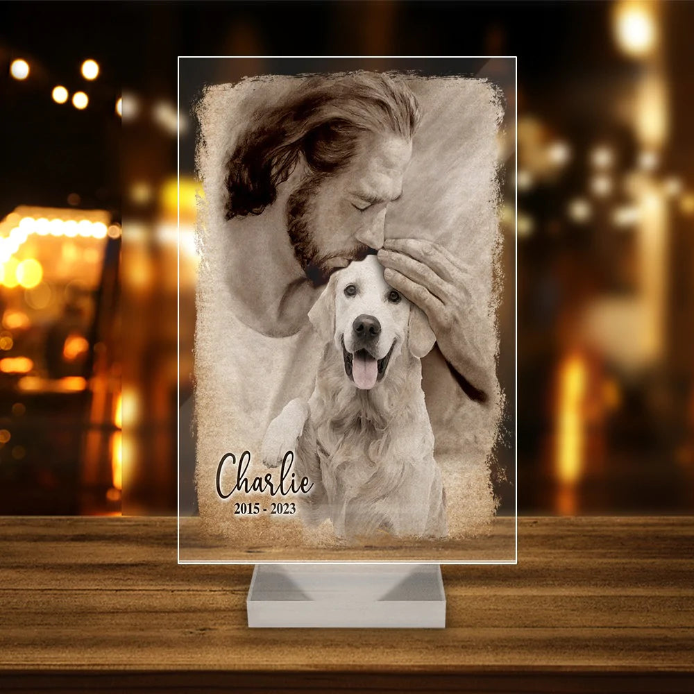Personalized Custom Dog Photo Safe In God's Hand Gift For Loss Of Dog Acrylic Plaque