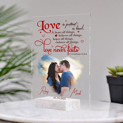 Personalized Couple Photo Love is Patient Love is Kind 1 Corinthians 13:4-8 Acrylic Plaque