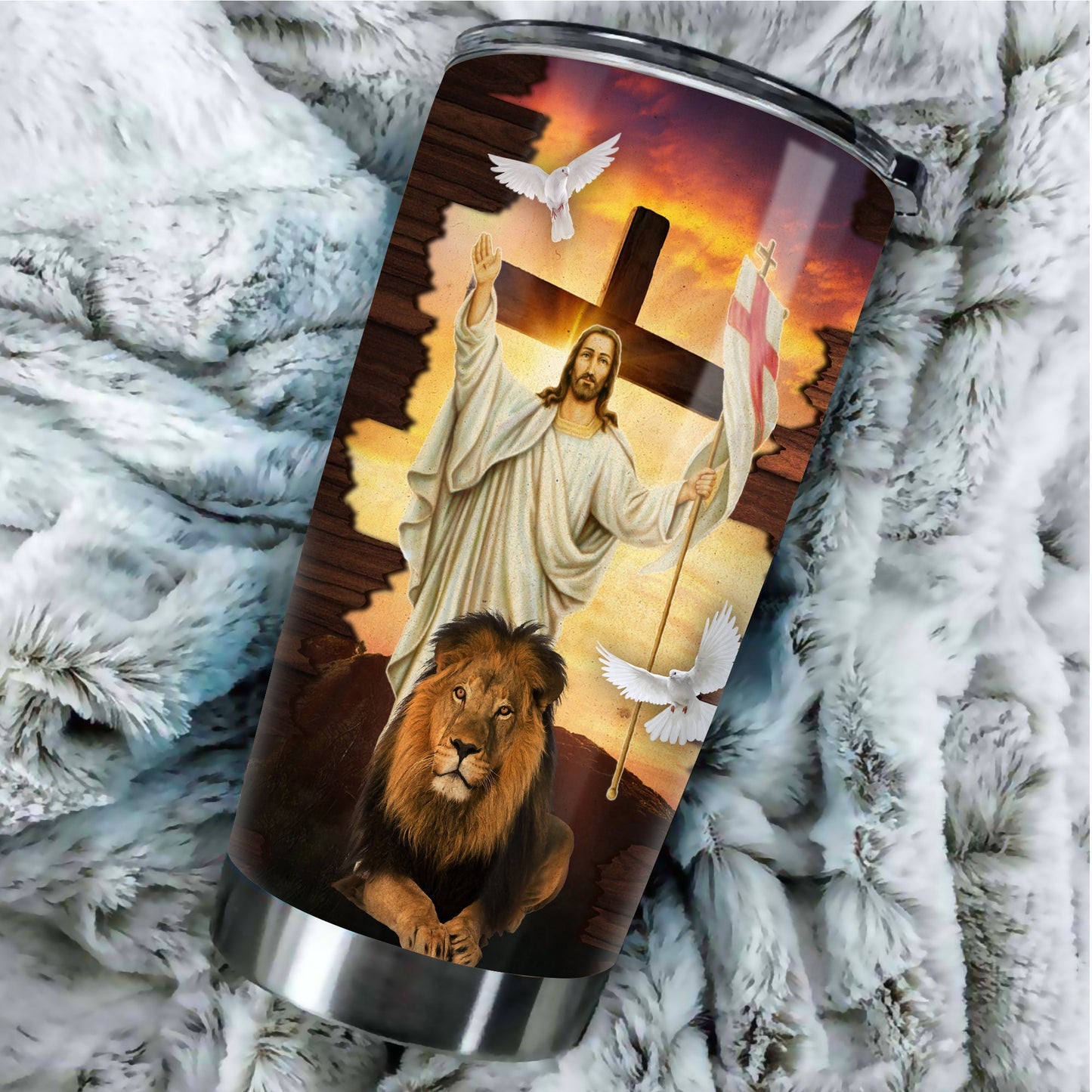 Jesus And Lion With Hallelujah Song Lyric Tumbler