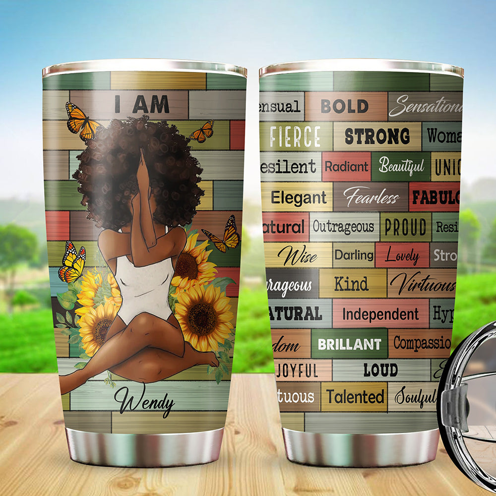 Personalized Black queen, Black Girl With Yoga – I Am Sensual, Bold, Radiant, Fierce, Strong, Resilient Tumbler