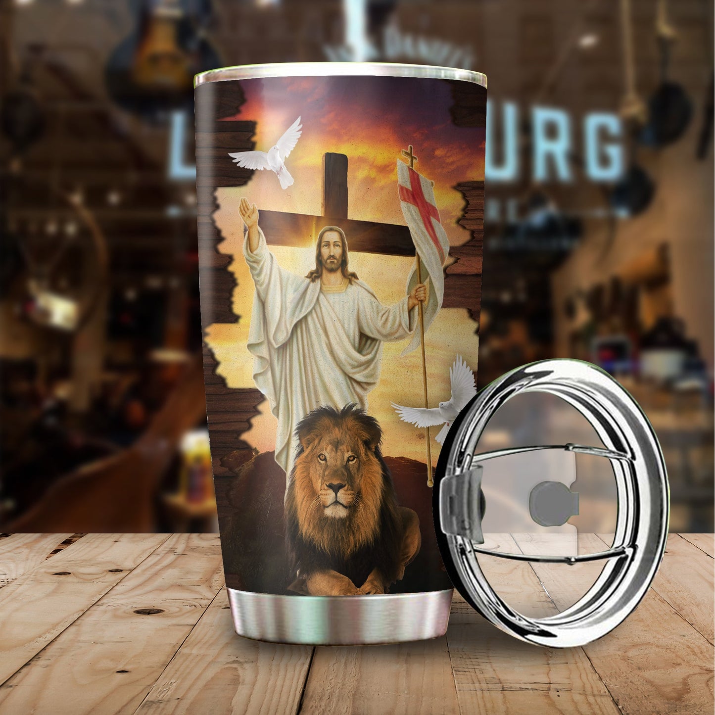 Jesus And Lion With Hallelujah Song Lyric Tumbler