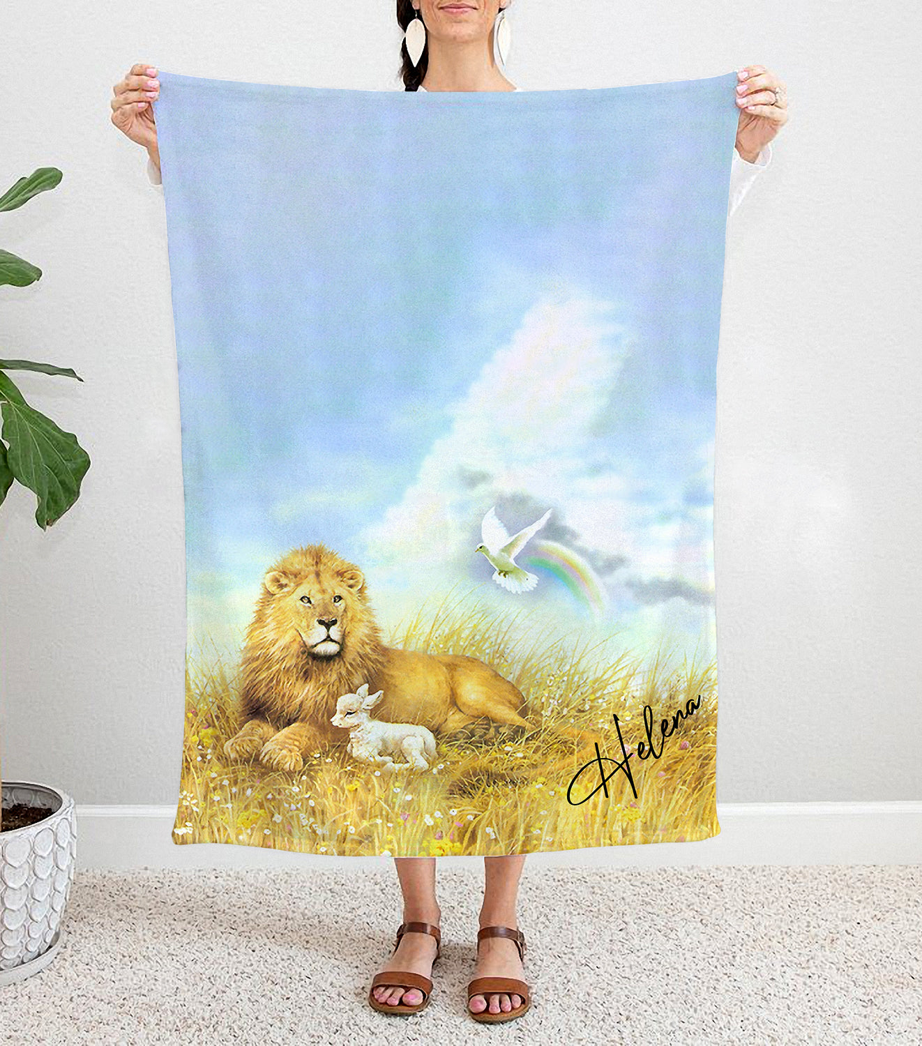 Personalized Custom Name Lion and Lamd Dove Blanket