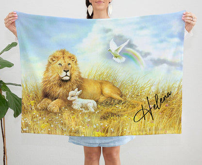 Personalized Custom Name Lion and Lamd Dove Blanket