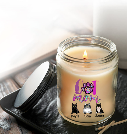 Personalized Soy Wax Candle, Custom name and Artwork Cats, Cats Mom, Cats Lovers Soy Wax Candle