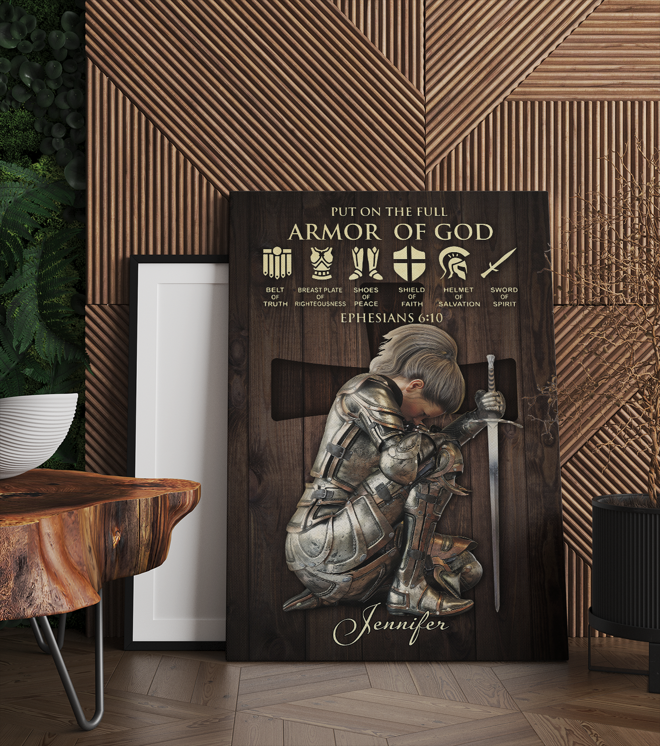 Personalized Woman Warrior of God Put On The Full Armor of God Ephesians 6:10 Canvas Prints
