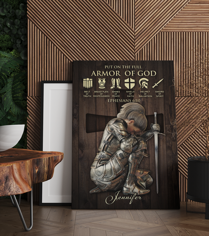 Personalized Woman Warrior of God Put On The Full Armor Of God Ephesians 6:10 Poster and Canvas