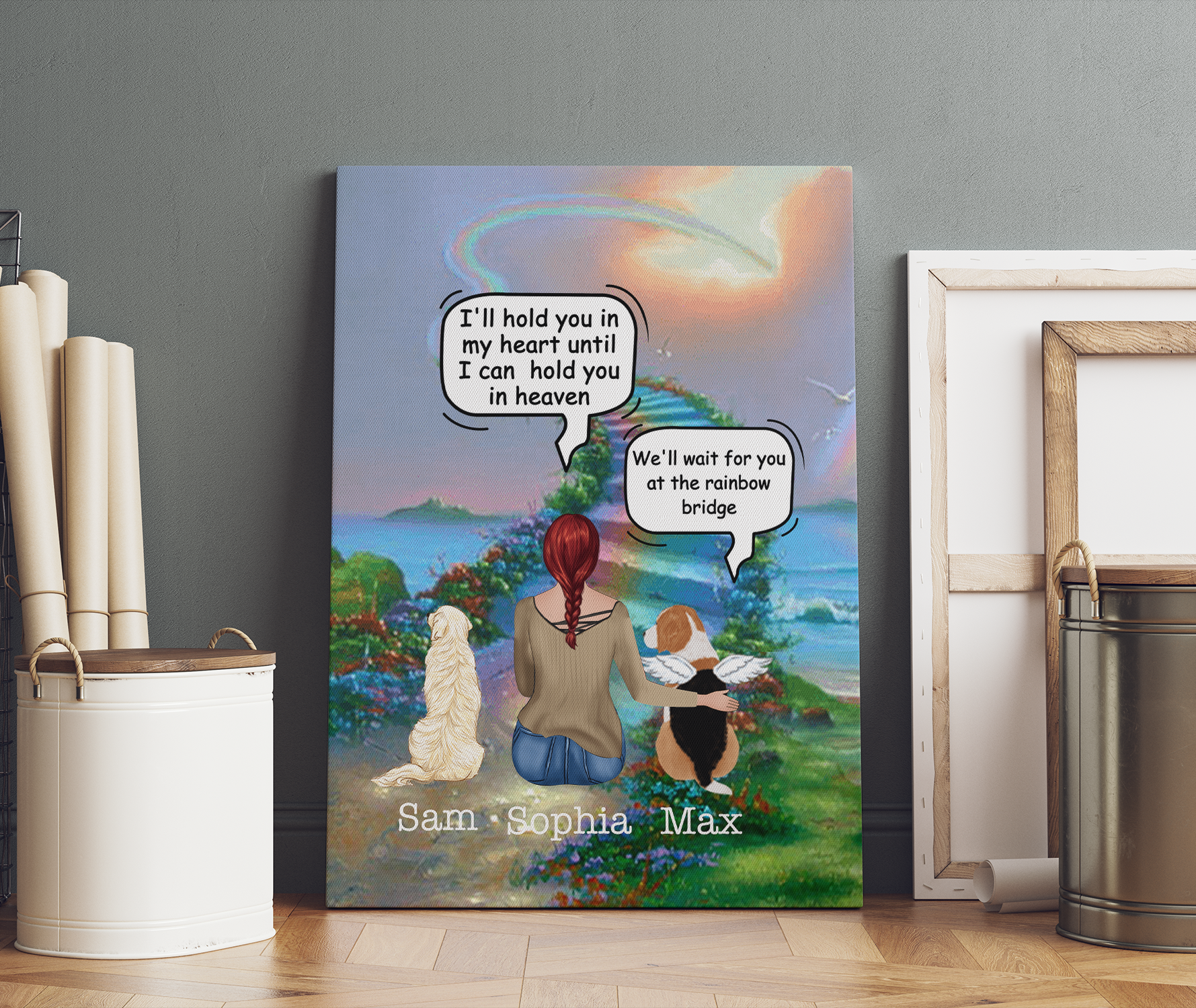 Personalized Dog Memorial Gifts, Waiting At The Door - Rainbow Bridge, Dog Mom, Dog Heaven - Matte Canvas (1.25")