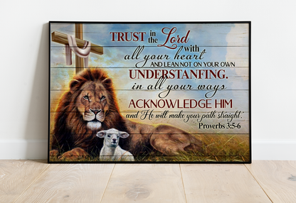 Poster Jesus Lion And Lamb Proverbs 3:5-6 Trust In The Lord With All Your Heart Christian