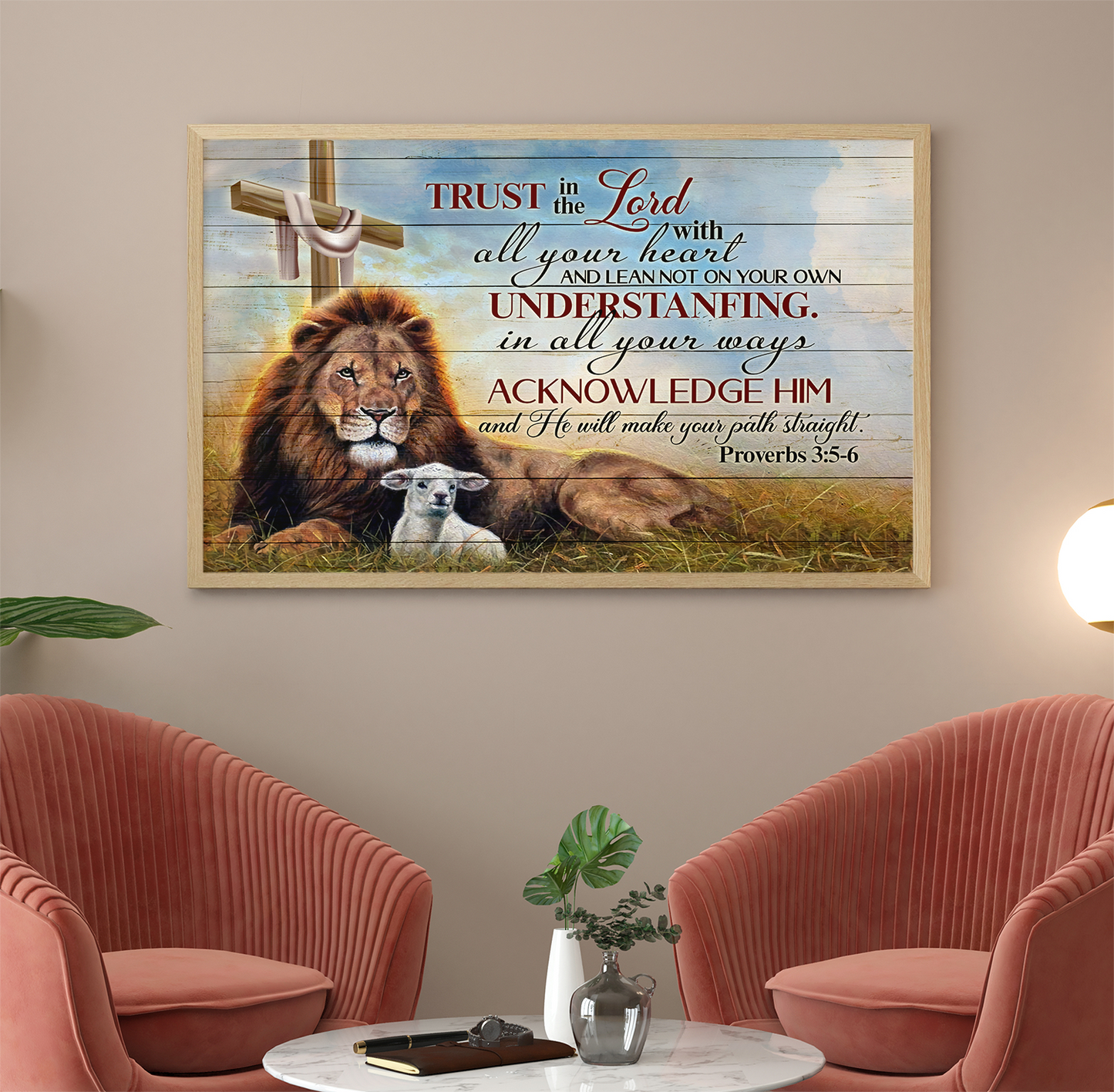 Poster Jesus Lion And Lamb Proverbs 3:5-6 Trust In The Lord With All Your Heart Christian